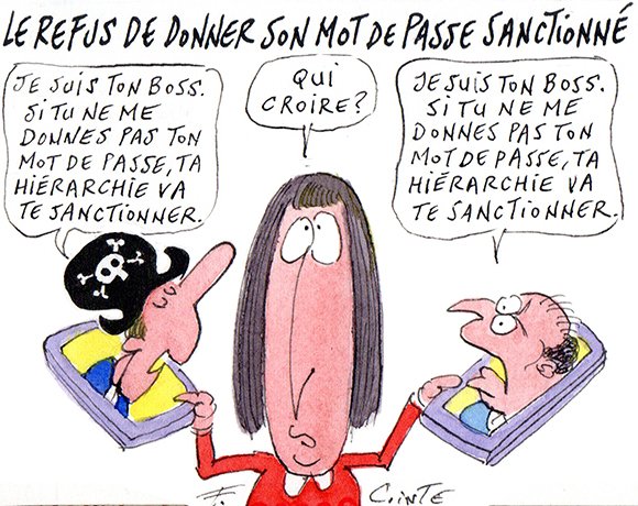 Dessin: Une fonctionnaire en congé sanctionnée pour avoir refusé de fournir son mot de passe